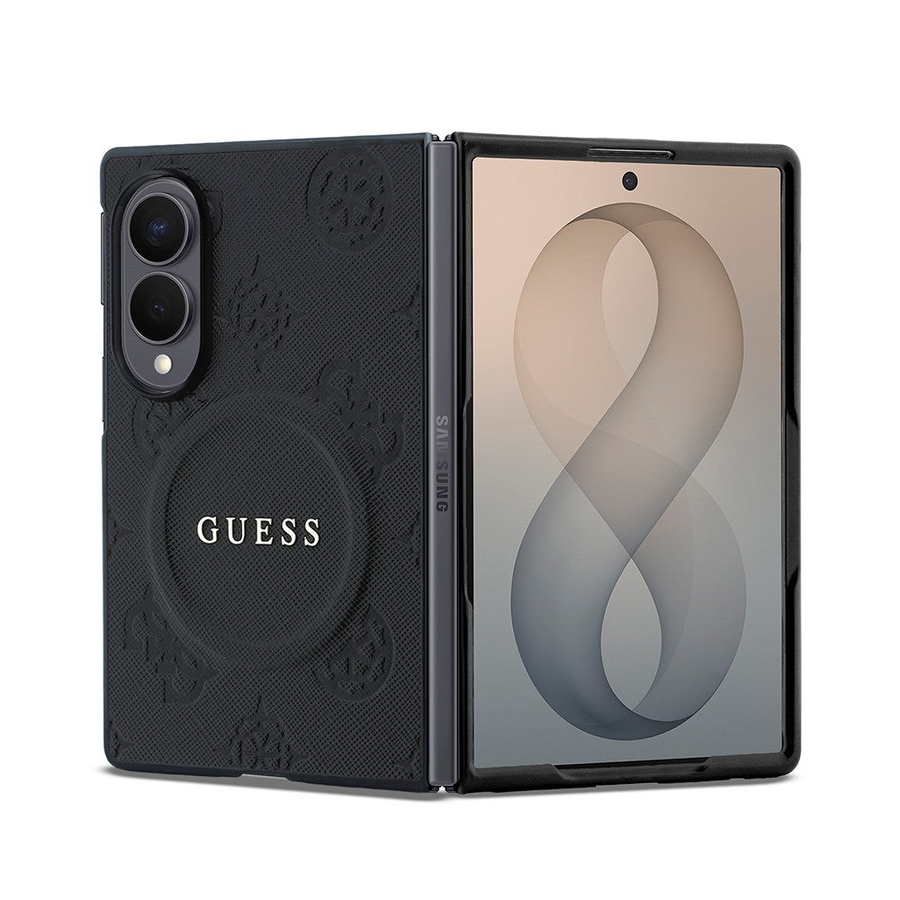 Galaxy Z Fold 8 Kılıf Guess Orjinal Lisanslı M-safe Şarj Özellikli Peony Sıcak Baskılı Klasik Yazı Logolu Saffiano Kapak