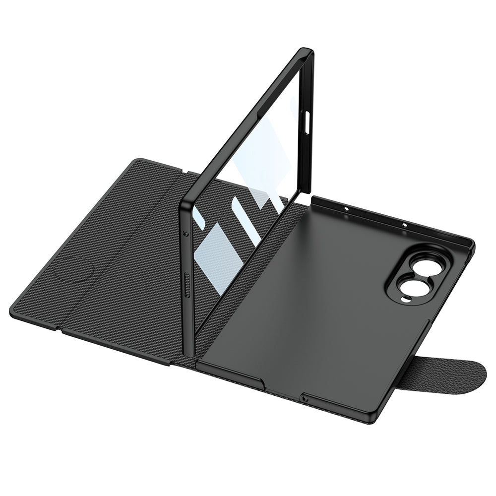 Galaxy Z Fold 8 Kılıf Karbon Fiber Tasarımlı Magnetik Tokalı Kartlıklı Zore Kıpta Zegna Kapak