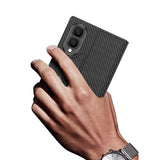 Galaxy Z Fold 8 Kılıf Karbon Fiber Tasarımlı Magnetik Tokalı Kartlıklı Zore Kıpta Zegna Kapak