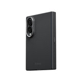 Galaxy Z Fold 8 Kılıf M-safe Şarj Özellikli 600D Aramid Karbon Fiber Menteşe Butonlu Pitaka Black-Grey Twill Kapak