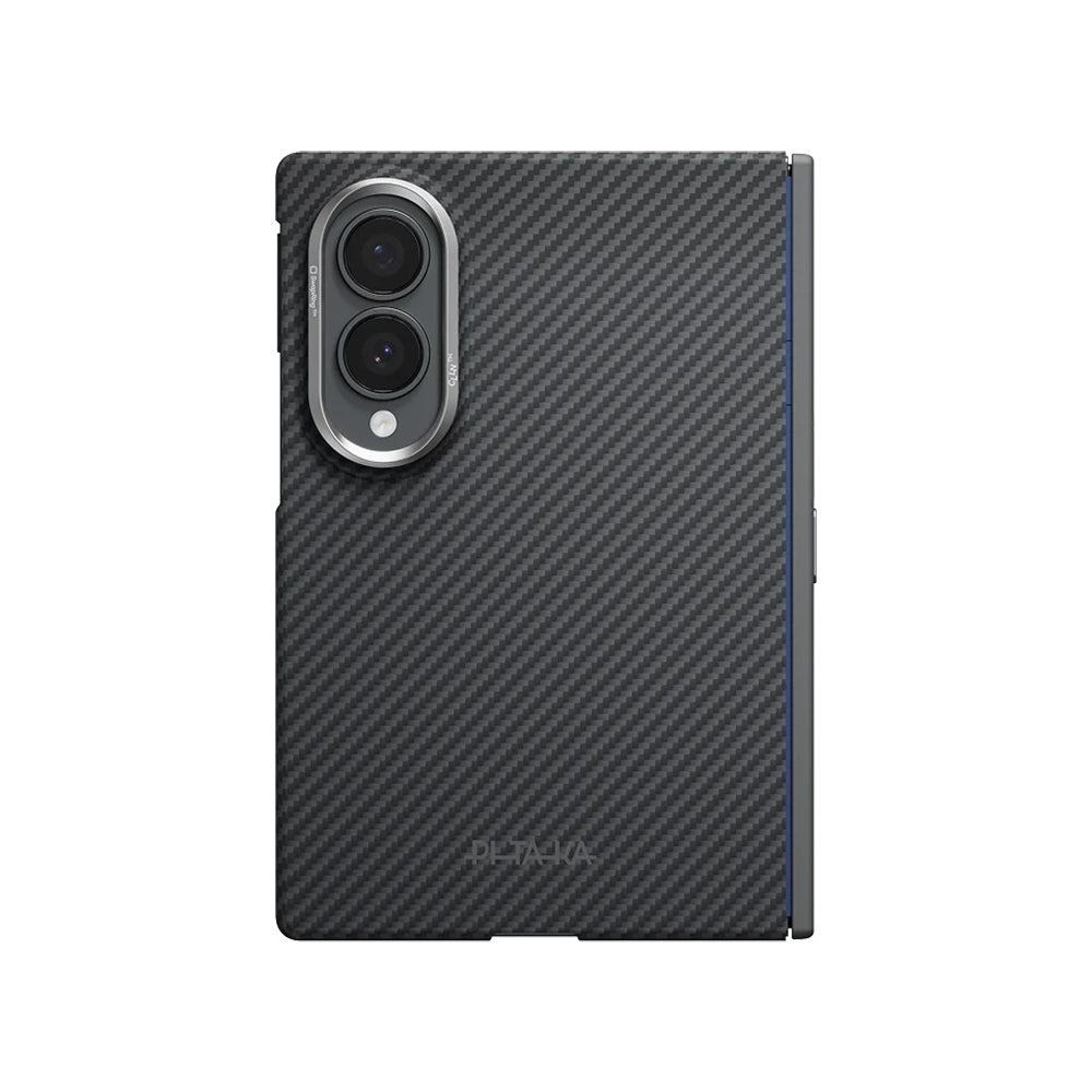 Galaxy Z Fold 8 Kılıf M-safe Şarj Özellikli 600D Aramid Karbon Fiber Menteşe Butonlu Pitaka Black-Grey Twill Kapak