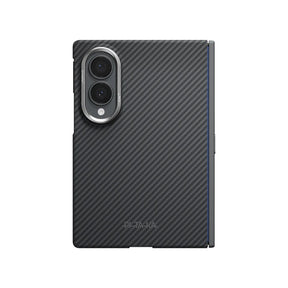 Galaxy Z Fold 8 Kılıf M-safe Şarj Özellikli 600D Aramid Karbon Fiber Menteşe Butonlu Pitaka Black-Grey Twill Kapak