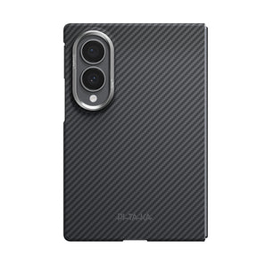 Galaxy Z Fold 8 Kılıf M-safe Şarj Özellikli 600D Aramid Karbon Fiber Pitaka Edge Serisi Black-Grey Twill Kapak