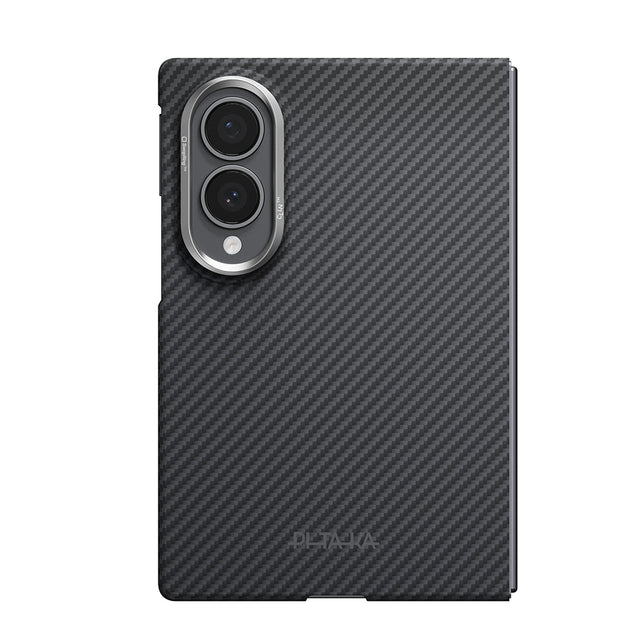 Galaxy Z Fold 8 Kılıf M-safe Şarj Özellikli 600D Aramid Karbon Fiber Pitaka Edge Serisi Black-Grey Twill Kapak