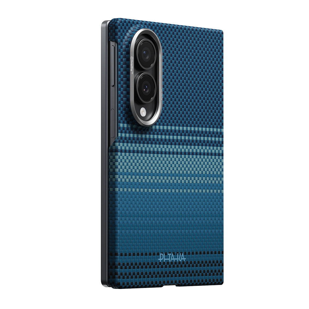 Galaxy Z Fold 8 Kılıf M-safe Şarj Özellikli Aramid Karbon Fiber Pitaka Tactile Woven Sunset-Moonrise Serisi Kapak
