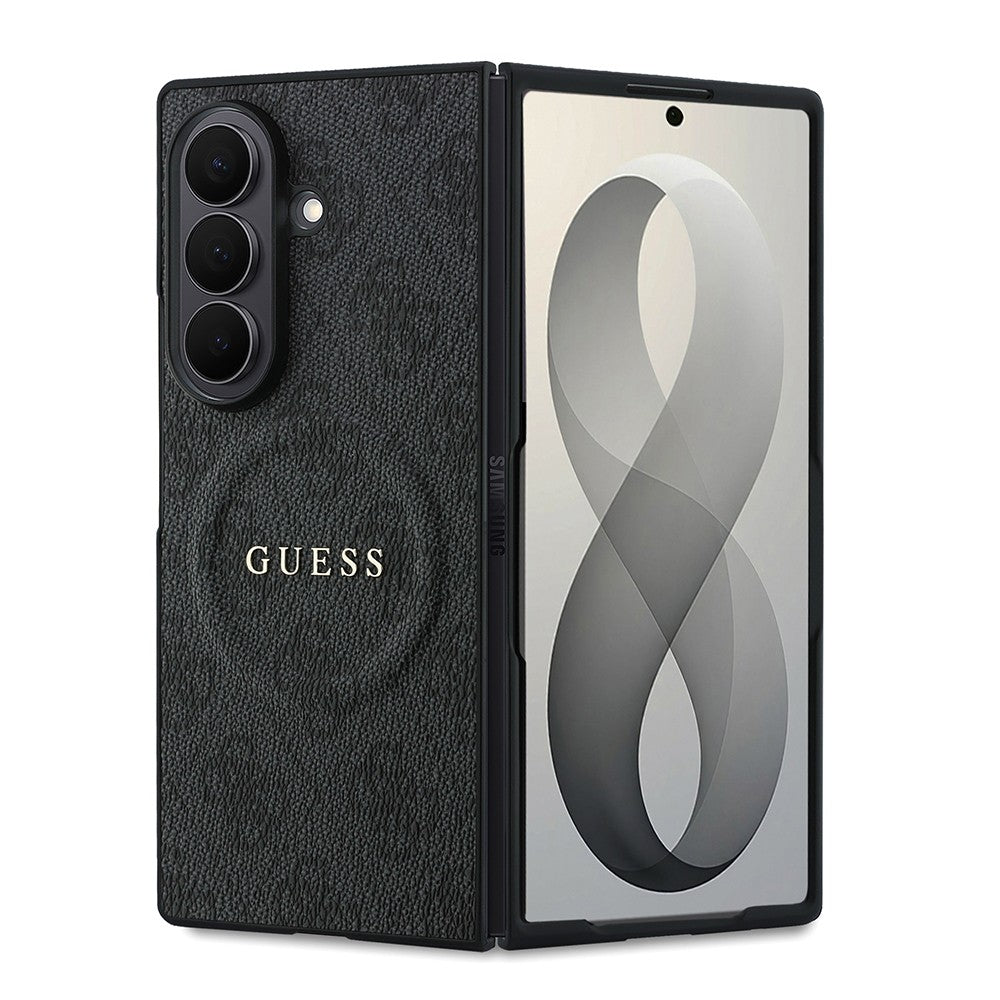 Galaxy Z Fold 8 Ultra Kılıf Guess Orjinal Lisanslı M-safe Şarj Özellikli 4G Desenli Yazı Logolu PU Deri Kapak