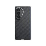 Galaxy Z Fold 8 Ultra Kılıf M-safe Şarj Özellikli 600D Aramid Karbon Fiber Menteşe Butonlu Pitaka Edge Serisi Black-Grey Twill Kapak