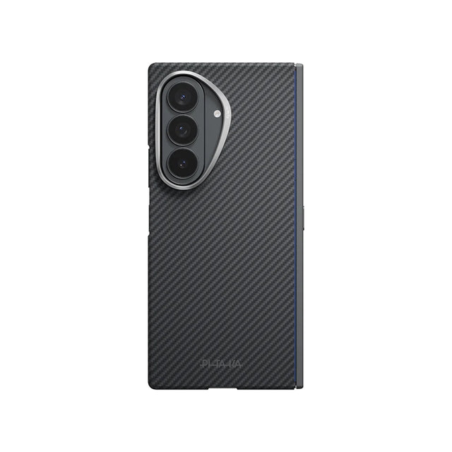 Galaxy Z Fold 8 Ultra Kılıf M-safe Şarj Özellikli 600D Aramid Karbon Fiber Menteşe Butonlu Pitaka Edge Serisi Black-Grey Twill Kapak