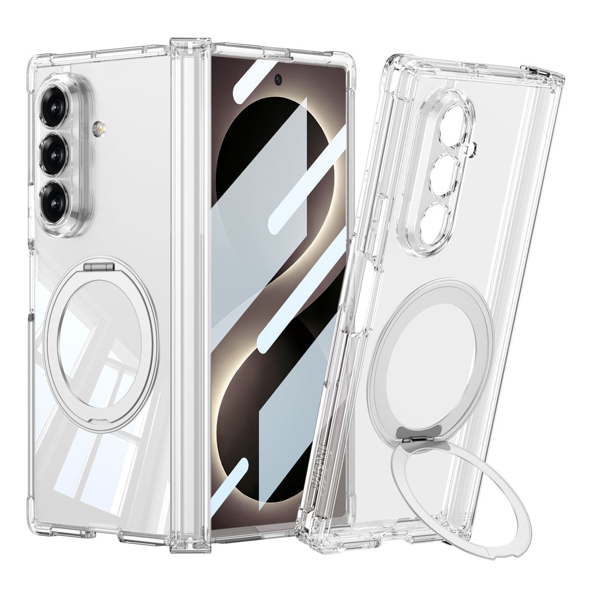 Galaxy Z Fold 8 Ultra Kılıf M-safe Şarj Özellikli Zore Kıpta KPT-09 Ring Standlı Şeffaf Sert PC Kapak