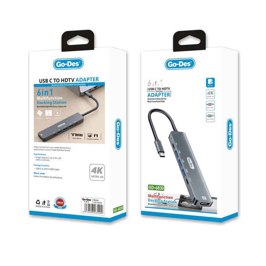 Go Des GD-6830 Type-c to HDTV 6 in 1 Dönüştürücü Adaptör
