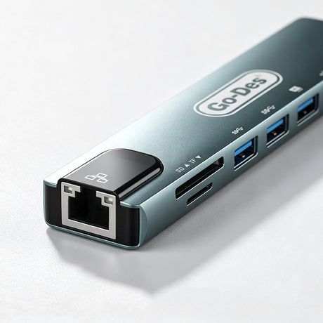 Go Des GD-9230 Type-C Bağlantılı 8in1 USB3.0 + PD + Hdmi 4K Ultra HD + RJ45 + SD/TF Bağlantılı Hub Adaptör