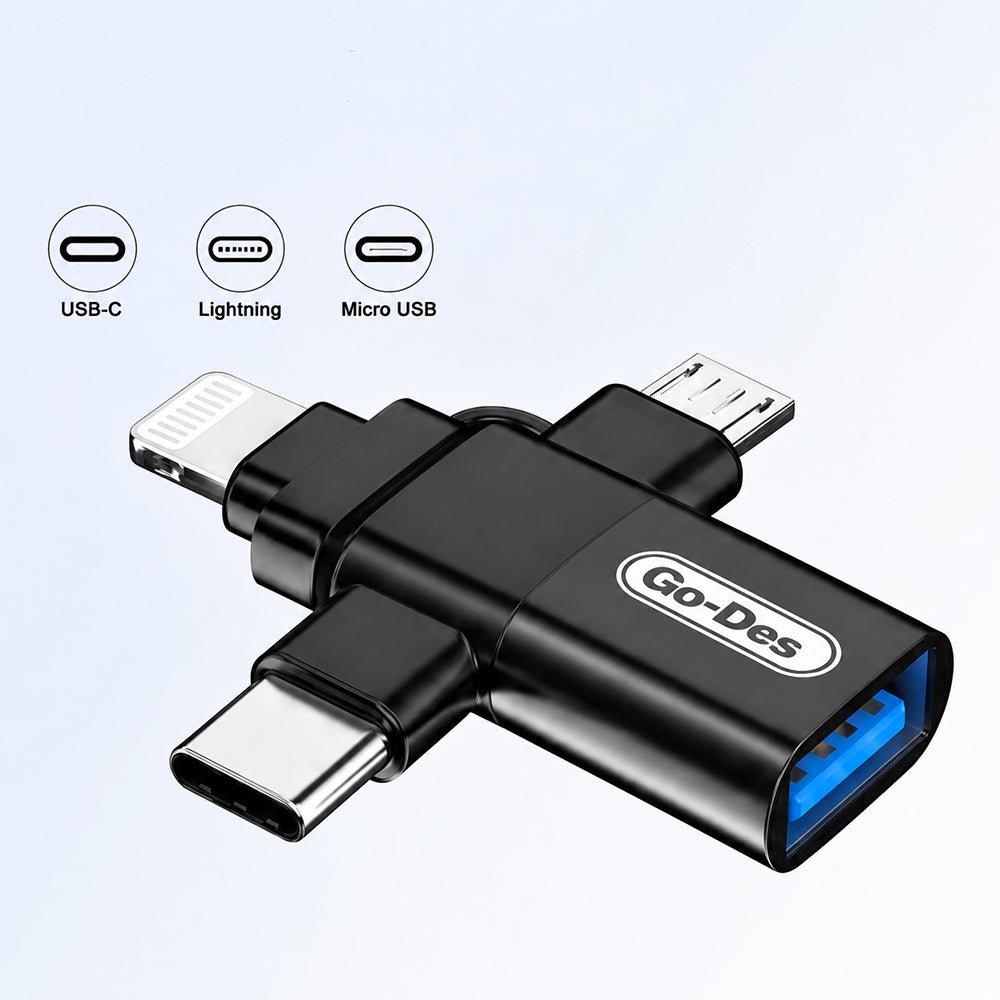 Go Des GD-CT196 4in1 Type-C+Lightning+Micro+USB3.0 OTG Dönüştürücü Adaptör