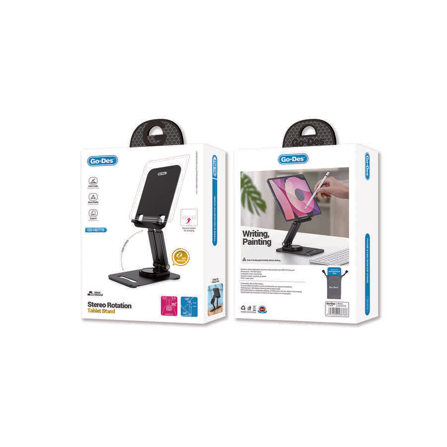 Go Des GD-HD778 Uzayabilen 360 Döner Başlıklı Metal Tablet Standı