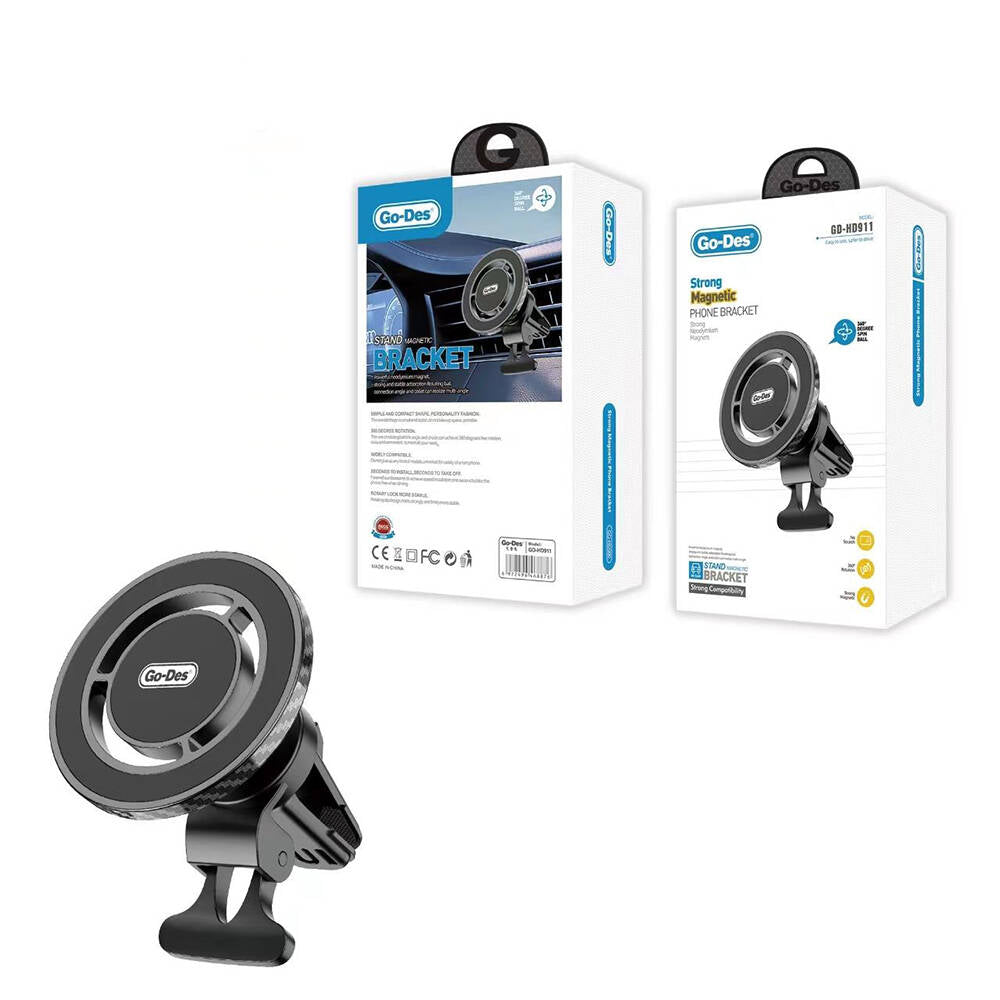 Go Des GD-HD911 M-safe Magnetik Özellikli 360° Dönebilen Havalandırma ve Düz Zemin Telefon Tutucu