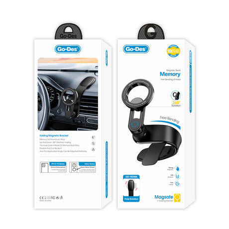 Go Des GD-HD986 Magnetik M-safe Uyumlu Bükülebilen Eğimi ve Düz Zemin Araç Telefon Tutucu