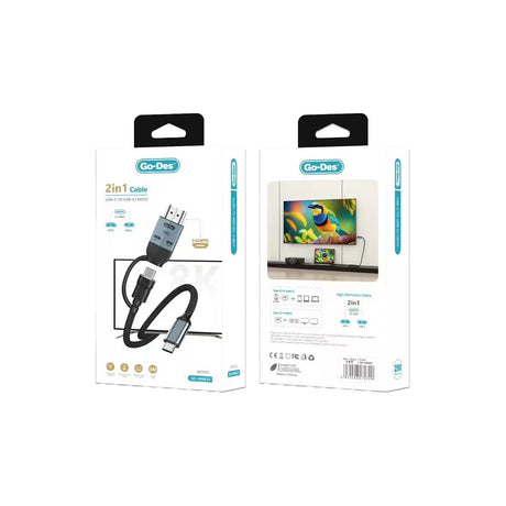 Go Des GD-HM825 8K Görüntü Kalitesi 2in1 Type-C to HDMI Adaptör 2M