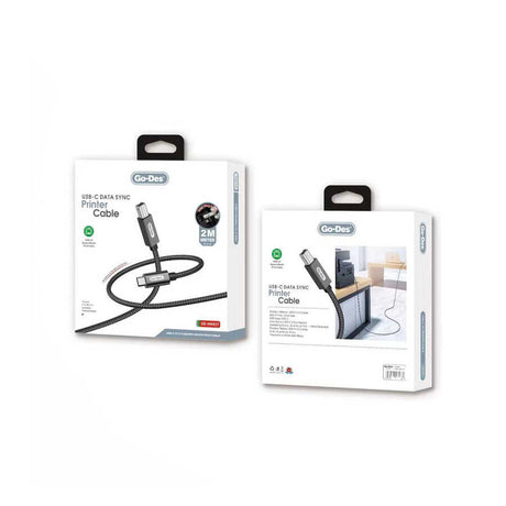 Go Des GD-HM837 Type-C to USB-B 2.0 Örgülü Yazıcı Kablosu 2M