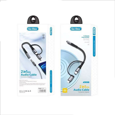 Go-Des GD-UC173 3.5mm Jack Girişli Type-C ve Lightning 2in1 Ses Kablosu