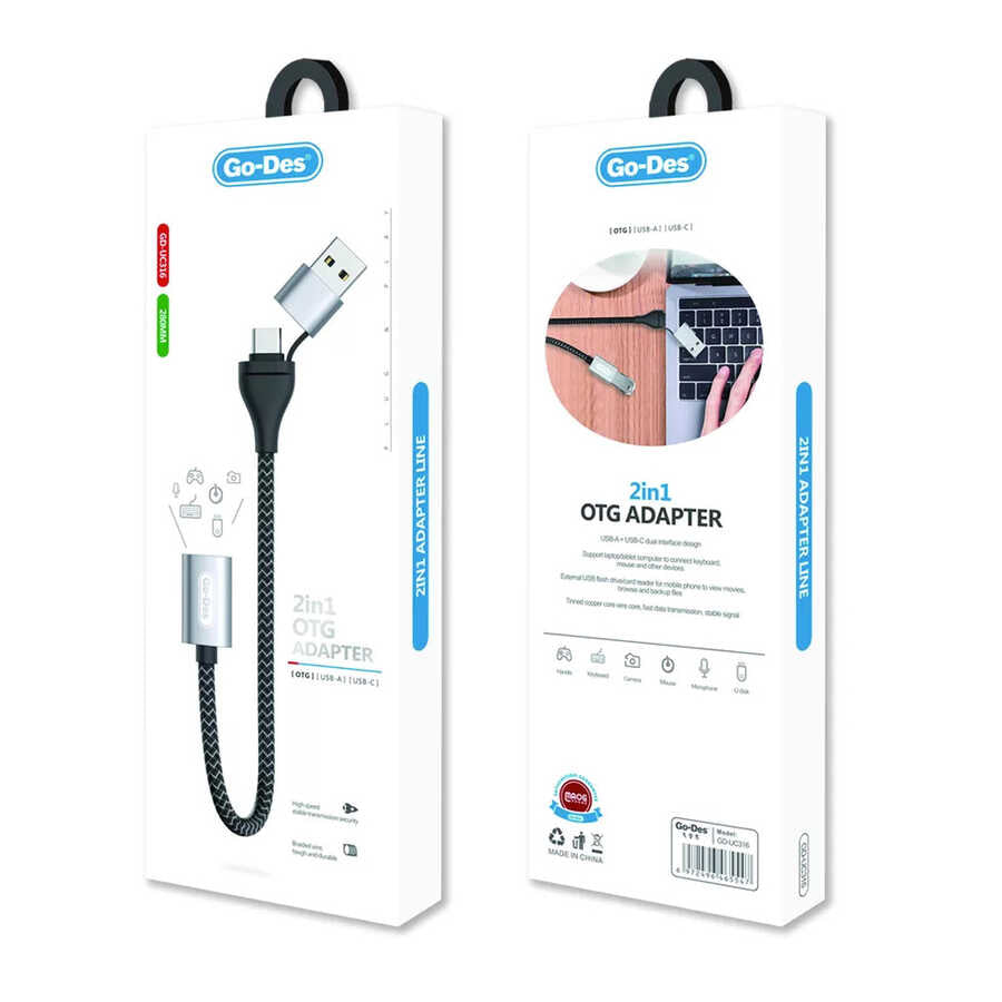 Go Des GD-UC316 2 in 1 Type-C ve USB Arayüzlü OTG Kablo