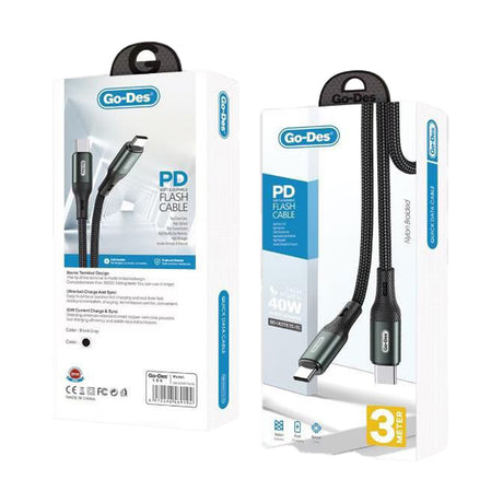 Go Des GD-UC575 Type-C to Type-C PD Örgü Tasarımlı Hızlı Şarj Özellikli Data ve Şarj Kablosu 40W 3M
