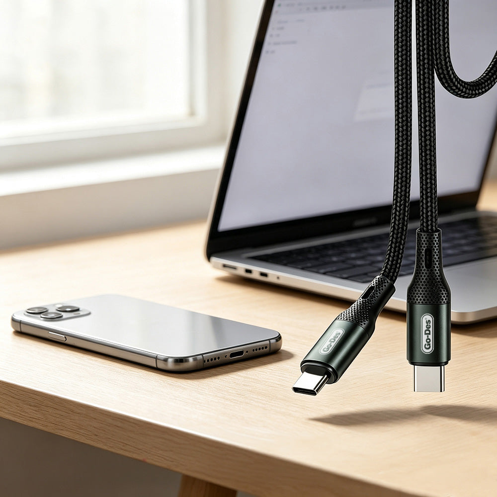 Go Des GD-UC575 Type-C to Type-C PD Örgü Tasarımlı Hızlı Şarj Özellikli Data ve Şarj Kablosu 40W 3M