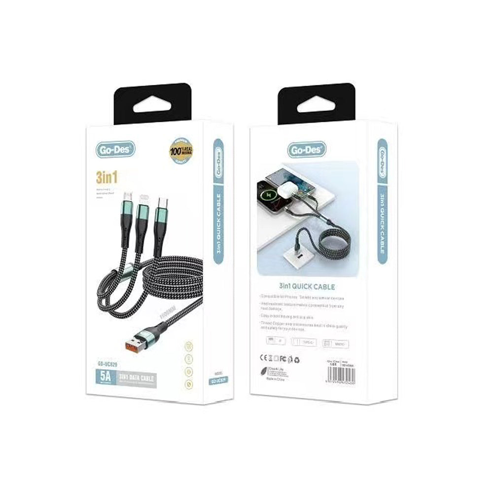 Go Des GD-UC806 3in1 Lightning – Type-C – Type-C Hızlı Şarj Kablosu 1M