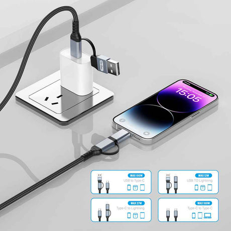 Go Des GD-UC809 4in1 PD Çoklu USB-A + Type-C to Type-C + Lightning Şarj ve Data Kablosu 100W 120cm