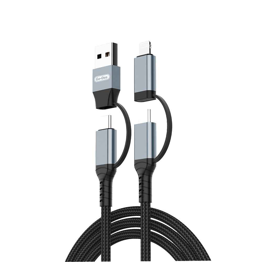 Go Des GD-UC809 4in1 PD Çoklu USB-A + Type-C to Type-C + Lightning Şarj ve Data Kablosu 100W 120cm