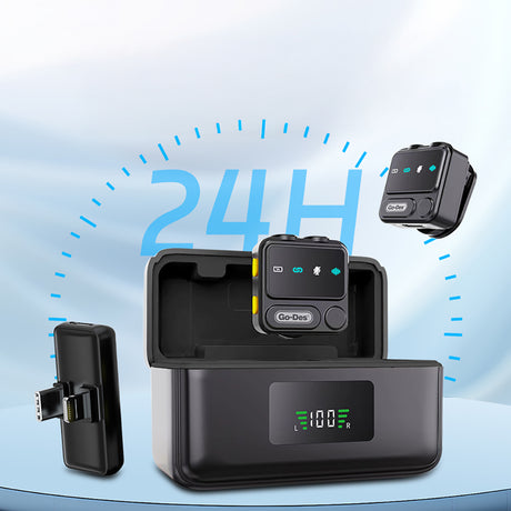 Go Des GD-WS307 2in1 Gürültü Engelleyici Özellikli Type-C ve Lightning Şarj Portlu Kablosuz Yaka Mikrofonu