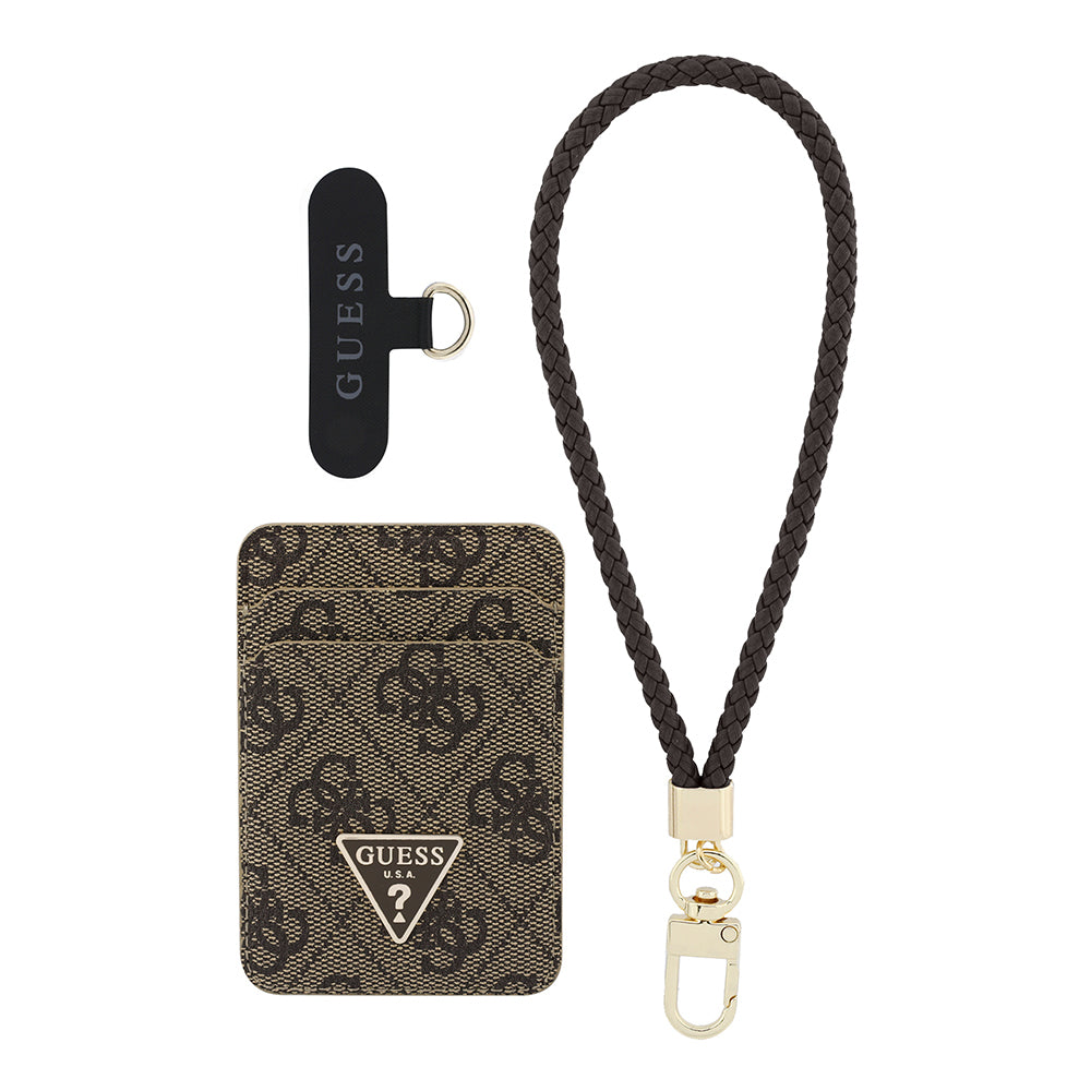 Guess Orjinal Lisanslı 2in1 Bilek Askı İpli 4G Desenli Metal Üçgen Logolu Magnetik Kartlık