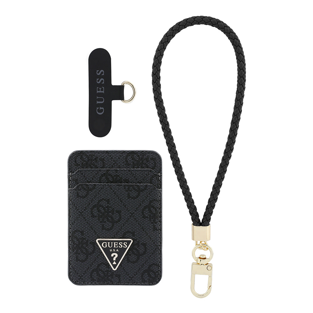 Guess Orjinal Lisanslı 2in1 Bilek Askı İpli 4G Desenli Metal Üçgen Logolu Magnetik Kartlık