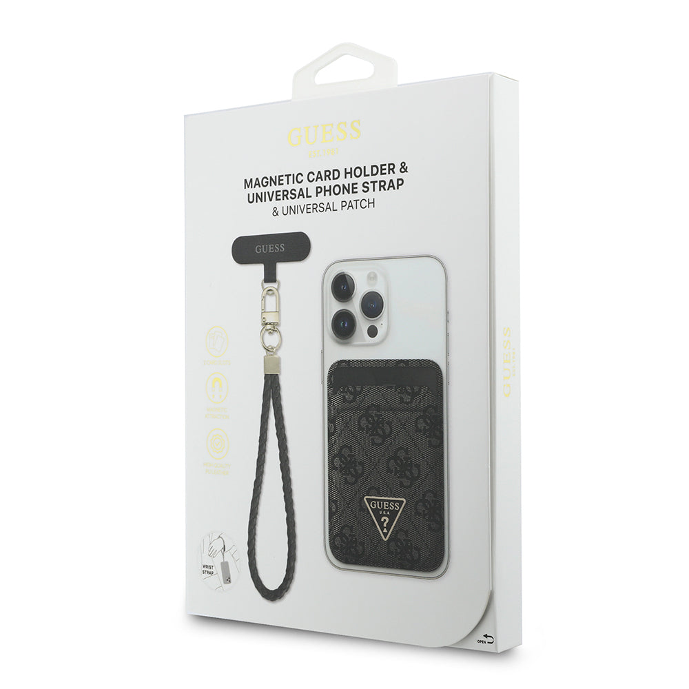 Guess Orjinal Lisanslı 2in1 Bilek Askı İpli 4G Desenli Metal Üçgen Logolu Magnetik Kartlık