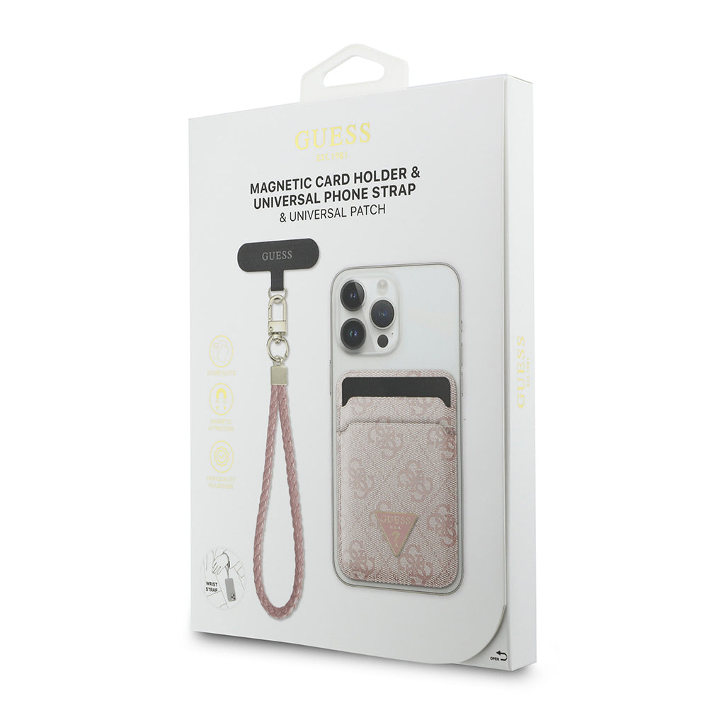 Guess Orjinal Lisanslı 2in1 Bilek Askı İpli 4G Desenli Metal Üçgen Logolu Magnetik Kartlık