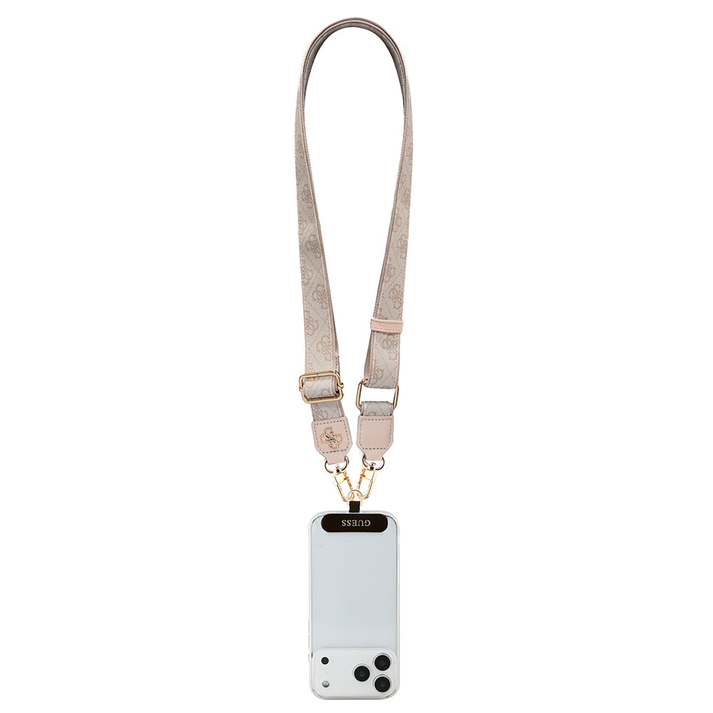 Guess Orjinal Lisanslı 4G Desen ve Metal Logolu Çapraz Vücut Telefon Askı Kayışı 150cm