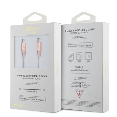 Guess Orjinal Lisanslı 4G ve Yazı Logolu Aydınlatmalı Kablo Ucu Hızlı Şarj Özellikli Type-C To Type-C PD Kablo 3A 1.5m