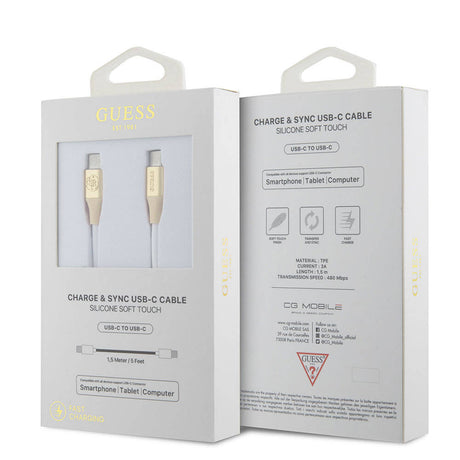 Guess Orjinal Lisanslı 4G ve Yazı Logolu Aydınlatmalı Kablo Ucu Hızlı Şarj Özellikli Type-C To Type-C PD Kablo 3A 1.5m