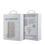 Guess Orjinal Lisanslı Dijital Led Göstergeli PU Deri 4G Desenli Metal Yazı Logolu Powerbank 5000mAh 15W