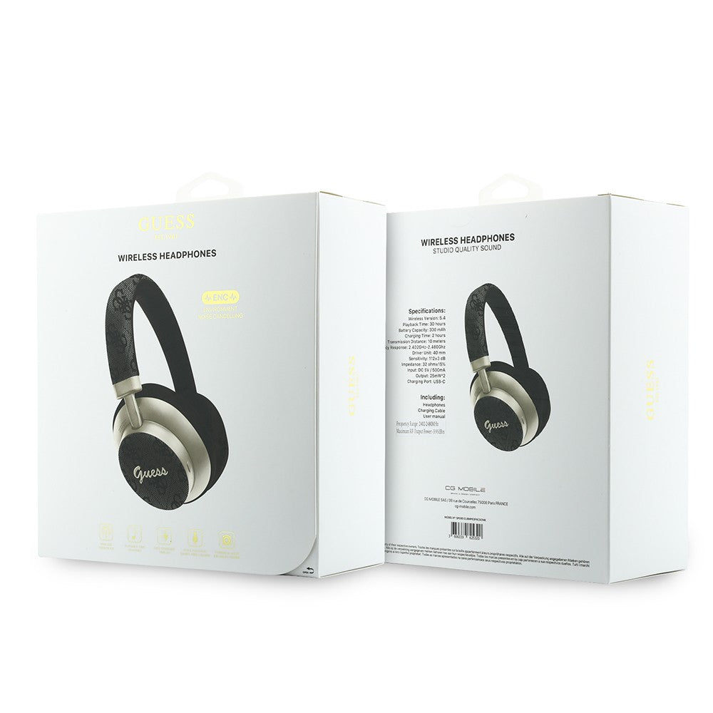 Guess Orjinal Lisanslı ENC PU 4G Desenli Metal Yazı Logolu Kulak Üstü Bluetooth Kulaklık v5.4