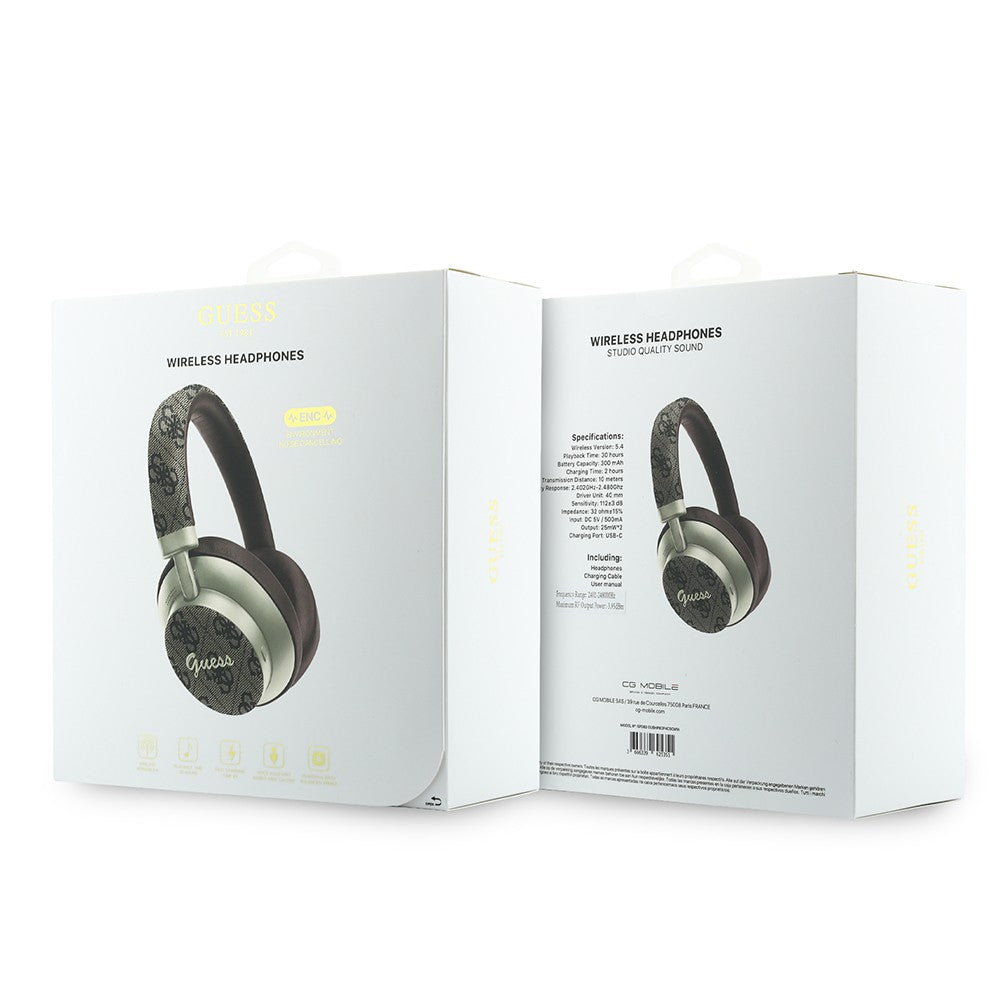 Guess Orjinal Lisanslı ENC PU 4G Desenli Metal Yazı Logolu Kulak Üstü Bluetooth Kulaklık v5.4