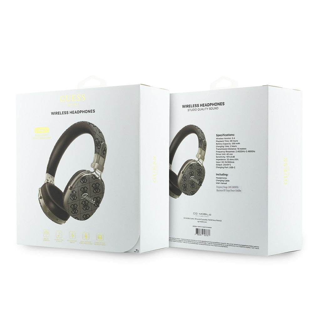 Guess Orjinal Lisanslı ENC Teknolojili PU 4G Desenli Metal Yazı Logolu Kulak Üstü Bluetooth Kulaklık v5.4