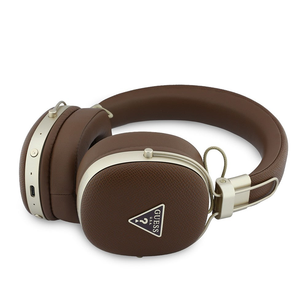 Guess Orjinal Lisanslı ENC Teknolojili PU Üçgen Metal Logolu Kulak Üstü Bluetooth Kulaklık v5.4
