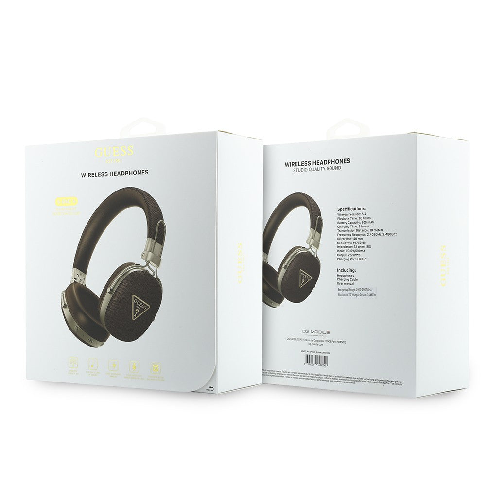 Guess Orjinal Lisanslı ENC Teknolojili PU Üçgen Metal Logolu Kulak Üstü Bluetooth Kulaklık v5.4