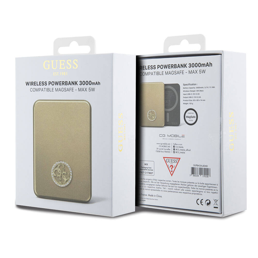 Guess Orjinal Lisanslı M-safe Şarj Özellikli Taşlı 4G Logolu Powerbank 3000mAh 5W
