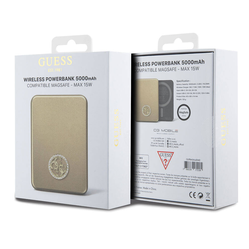 Guess Orjinal Lisanslı M-safe Şarj Özellikli Taşlı 4G Logolu Powerbank 5000mAh 15W