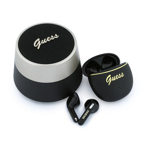 Guess Orjinal Lisanslı Metal Yazı Logolu Kulak içi TWS Kulaklık ve Speaker Hoparlör 2in1 Set