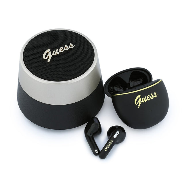 Guess Orjinal Lisanslı Metal Yazı Logolu Kulak içi TWS Kulaklık ve Speaker Hoparlör 2in1 Set