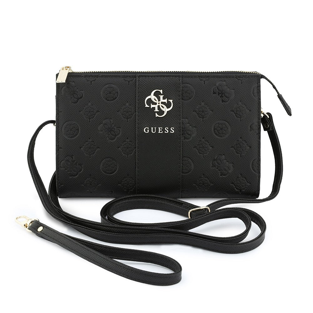 Guess Orjinal Lisanslı Peony ve 4G Desenli Şerit Detaylı Metal Logolu Omuz Askılı El Çantası