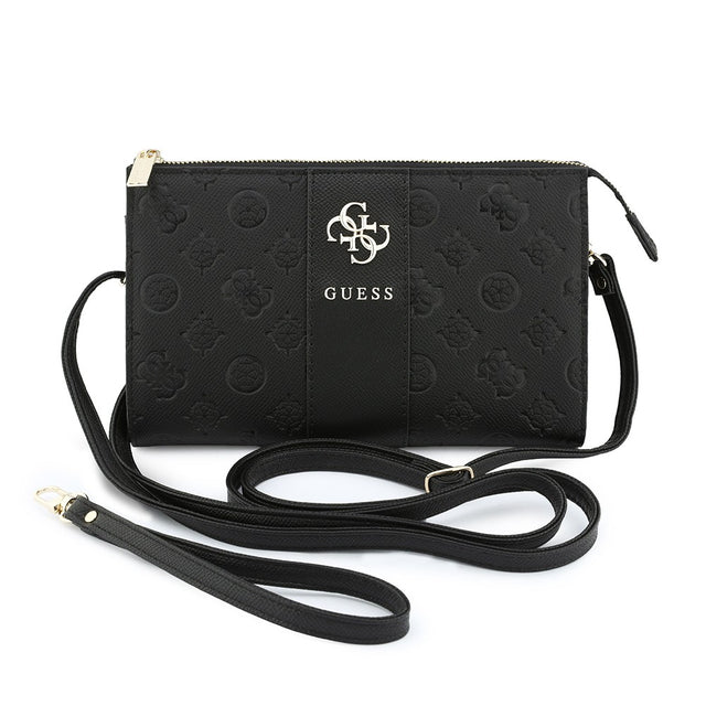 Guess Orjinal Lisanslı Peony ve 4G Desenli Şerit Detaylı Metal Logolu Omuz Askılı El Çantası