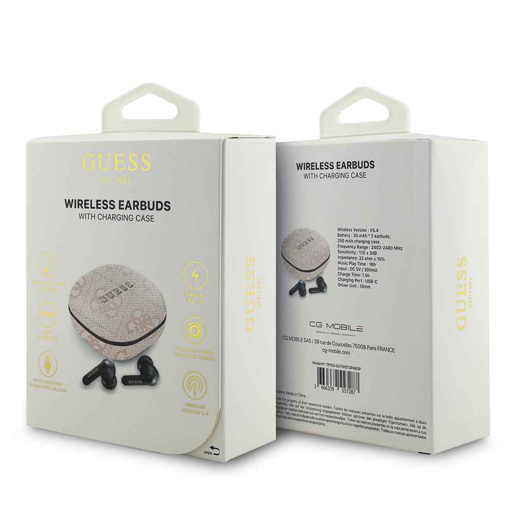 Guess Orjinal Lisanslı PU 4G Desenli Klasik Metal Yazı Logolu TWS Kulak İçi Bluetooth Kulaklık