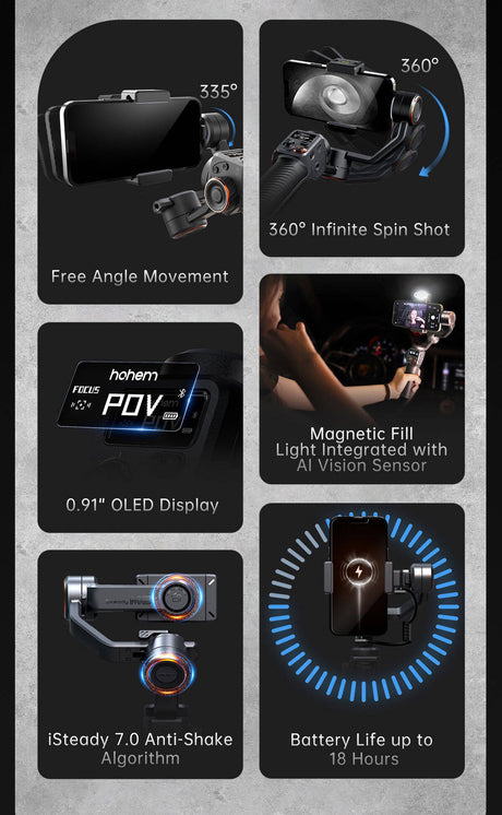 Hohem iSteady M6 3 Eksenli El Tipi AI Yapay Zeka Görüş Sensörlü Gimbal Stabilizatör